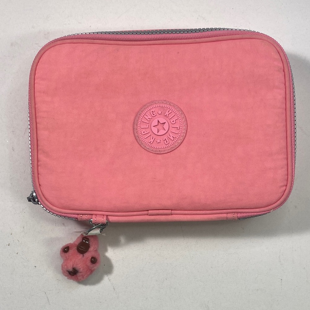 Kipling Coral Pink Zip Case with Plush Charm Regina keychain